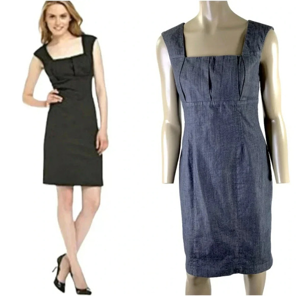 Calvin Klein Sleeveless Pencil Casual Shift Dress Women Size 6P Gray Pleated - Picture 1 of 16